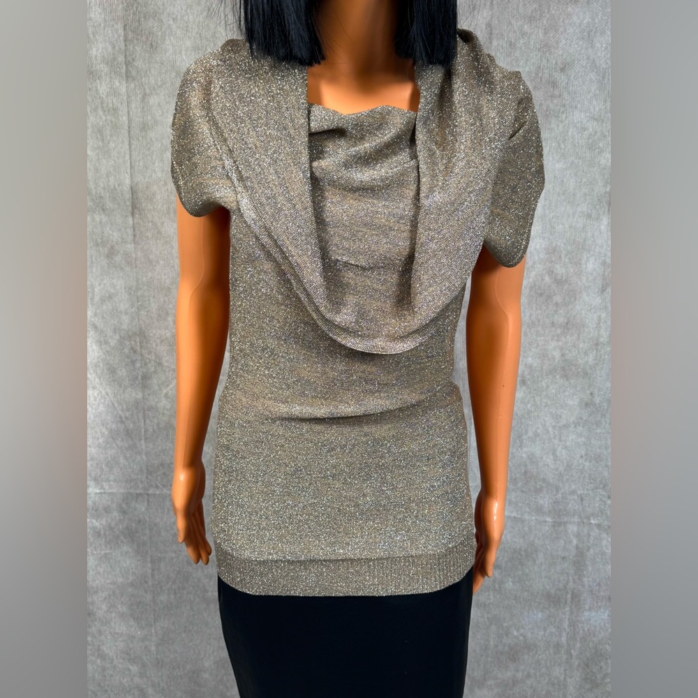 Tracy Reese Gold Cowl Neck Sweater with Short Sleeves